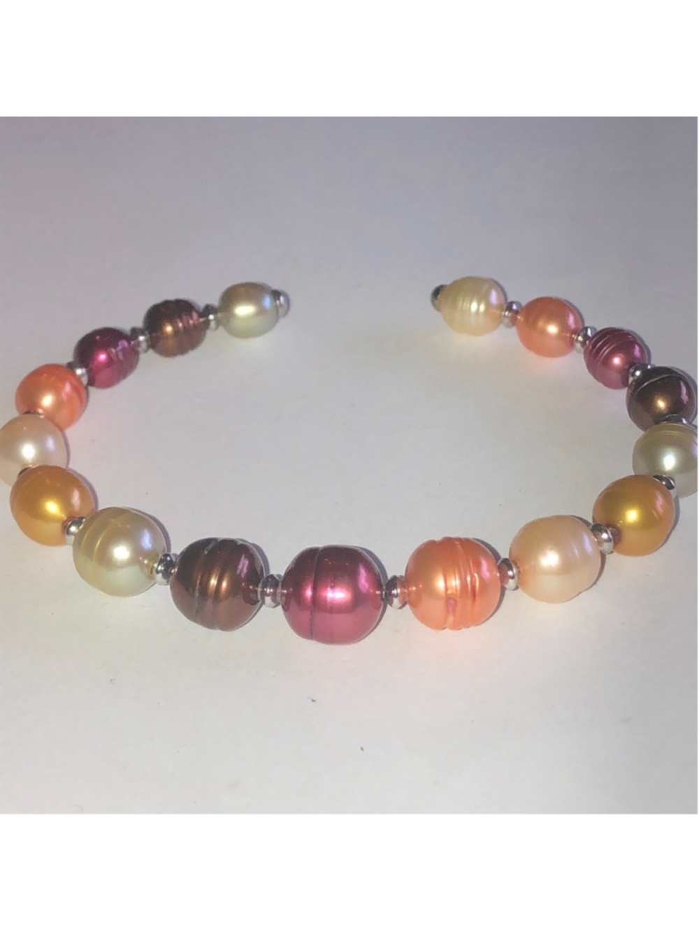 Honora 925 Genuine Cultured Freshwater Elegant Pearl Open Cuff Bracelet